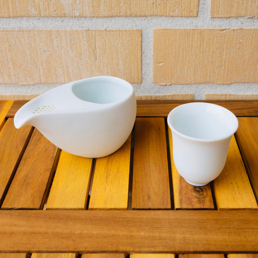 Hitoshizuku Pot & Tea Cup (White, Banko-yaki)